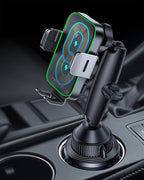 APPS2Car Dual Coil Wireless Car Charger Auto Clamping 15W Cup Holder Phone Wireless Charger Mount Fast Charge Tri-Pivots Height Adjustable Phone Holder Car Truck for iPhone 12-17, Samsung, LG, etc.
