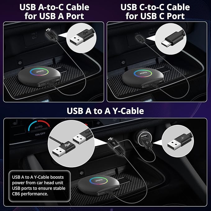 ATOTOZONE CB6 CarPlay AI Box & Android AI Box, Wireless CarPlay/Android Auto Adapter, Plug & Play CarWave Car Smart Box with AI DriveChat, GPS Track, Android 13, 2 BT, 4G LTE, 4G+64G, Black