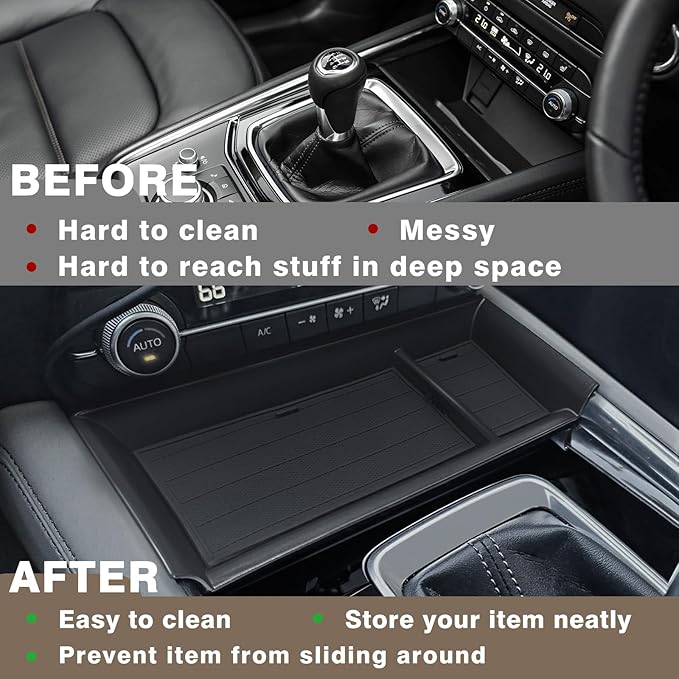Muslogy Center Console Front Organizer Compatible with Mazda CX5 CX-5 Accessories 2022-2025 Tray Storage Coin Holder Gear Shifter Front Storage Inserts Organizer Armrest Box Secondary Accessories
