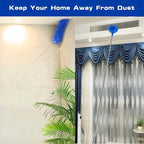 Buysenton Cobweb Duster with Extension Pole, Washable Cleaning Duster Kit with 3 Duster Heads, Cobweb Duster, Corner Brush, 15-100 Inch Long Aluminum Telescoping Pole for Ceiling Fan (Blue)