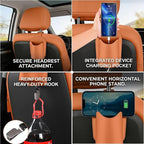 Car Seat Back Organizers Set of 2 with Leather Cup Holder and Headrest Hook, Universal Backseat Phone Mount & Storage Bag (Orange)