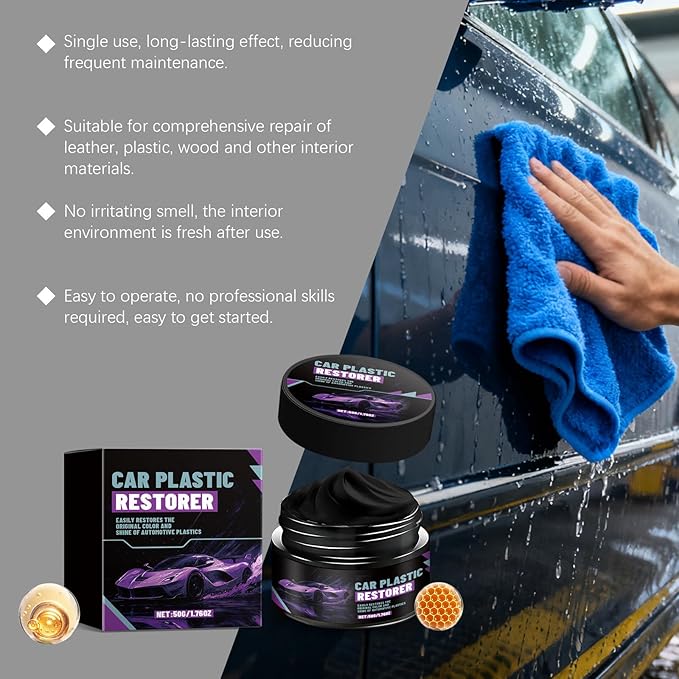 Plastic Restorer for Cars, 2026 New Scratch Repair & Cleaner, Color Restorer Coating for Interior & Exterior Trim, Revives Faded Black Plastic, Non-Greasy (1pcs)