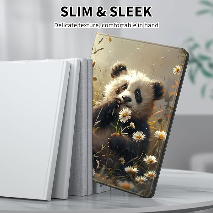 for Kindle Paperwhite Case,6" Kindle Paperwhite 4 10th Generation Case 2018 & Kindle Paperwhite Signature Edition,Leather Slim Adjustable Stand Cover Auto Wake/Sleep,Retro Panda Daisy
