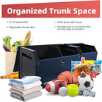 Car Trunk Organizer, Leather Trunk Organizer for SUV with Lid and Sturdy Handle Collapsible Adjustable Storage (Blue, 33 x 11.4 x 12.2in)