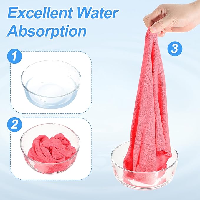 HARFINGTON 2 Pack Microfiber Cleaning Cloth, 28" x 12" Multi-Functional Cleaning Towels Reusable Absorbent Rags for Car Wash Kitchen Household Window Clean, Rose Red