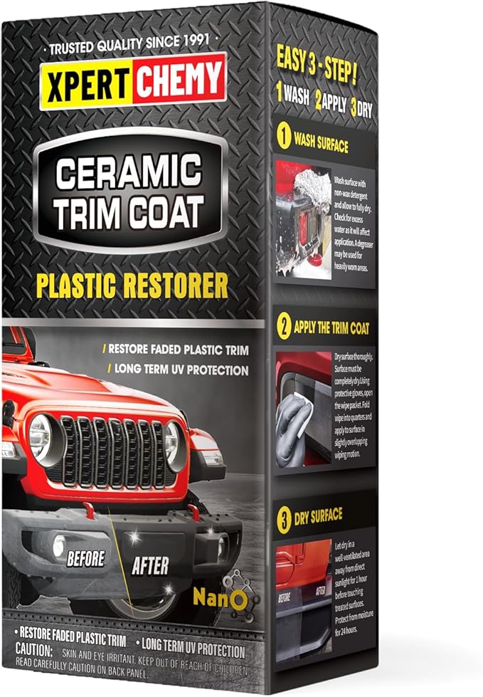 XPERTCHEMY Ceramic Trim Coat Kit, Plastic Restorer for Cars Ceramic Coating Wipes to Lasting Over 230 Washes,The Ceramic Coating Helps Improve Optical Clarity On Clear Car Plastic