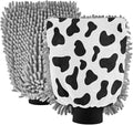 Qilmy Cow Print Pattern Microfiber Chenille Car Wash Sponge Scratch Free Car Wash Mitt Absorbent Mitt Sponge for Trucks SUVs Car Washing Home Cleaning, Large