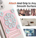 SEMBO Silicone Suction Phone Case Adhesive Sticky Grip Stand with Mag-Back for MagSafe Car/Wall Mounts, Strong Magnetic Holder for Fridge, Gym Equipment, Shower, Hands-Free Selfie (Pink, Adhesive)