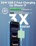 20W Fast Charger for iPhone 17/17 Pro Max/Air/17e/16/16 Pro Max/Plus, iPad Pro 13/12.9/11 inch, iPad 10th/Mini 6, AirPods, 2Pack USB C Wall Charger Type C Fast Charging Block with 3FT USB C to C Cable