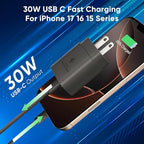 iPhone 16 15 Charger Fast Charging, 30W USB C Charger Block 10FT Cable for iPhone 15 16 Plus Pro Max/iPad Pro/AirPods, PD USBC Power Adapter Wall Plug with Extra Long Type C to C Cord (Black, 10FT)