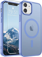 SUPFINE Magnetic for iPhone 12 Mini Case & iPhone 13 Mini Case with Screen Protector (Compatible with MagSafe) (Military Grade Drop Protection) Translucent Matte Shockproof Phone Cover,Blue Purple