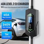 Level 2 Ev Charger for Tesla,40A 9.6KW Fast,NACS Ev Charger with 25ft ETL Listed Cord,6A-40A Adjustable Amps,Charging(110v-240v),NEMA 14-50 Plug,IP66 Waterproof Delay Timer LCD Display