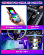 STONEBANKS 5.9FT Car LED Strip Lights, 72LEDs Smart RGB Car Interior Lights with APP & Remote Dual Control, Multicolor Music Sync and Mic Mode 4-in-1 Lines Design LED Lights for Car Decor