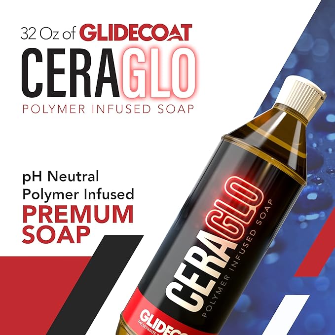 Glidecoat Ceraglo Polymer-Infused Soap - Ceramic Foaming Car Soap and pH Neutral Boat Cleaner - Aftercare Wash for Ceramic Coating - Increased Durability with Added Polymer Protective Layer (32oz)