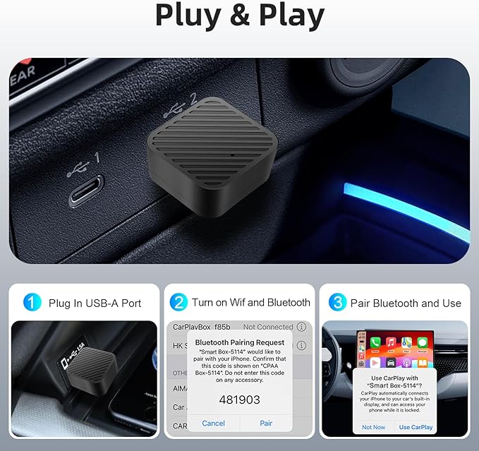 LEXXSON Mini Wireless CarPlay Adapter for iPhone, 2 in 1 CarPlay and Android Auto Wireless Adapter for Cars, Wired to Wireless, Plug & Play, Stable Fast Connection for Android 11+ and CarPlay iOS 10+