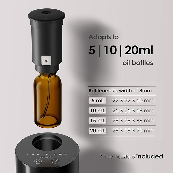 Airversa Waterless Essential Oil Diffuser Starter Kit with 2x20mL Hotel Fragrance Oils for Car Home Office, Cordless Battery Operated Scent Air Cool Mist Diffuser, Mist & Timers, AN6Kit-B Black