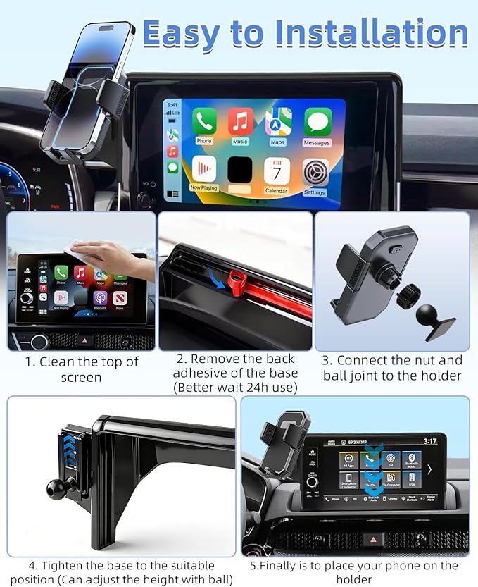 PZK Car Phone Holder for 2023-2025 2026 Honda Accord Hybrid Sport /-L/EX-L/Touring/Prime (Only for 12.3-inch Screen) Auto Lock Car Phone Mount with Stroage Box Not Affect Vent (Not Fit for LX/EX/SE)