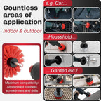 Drill Brush Attachments for Cleaning [Set of 6] Universally Cleans Cars, Rims, Upholstery, Tiles, and More I Brush Drill Attachment for Cleaning I Drill Brush for Car Detailing (Red-White-Black)
