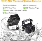 AHD Dual Backup Camera with 7'' 1080P DVR Monitor, Front and Rear View Camera Waterproof Night Vision Reversing Camera for Truck Pick Up RV Camper Bus 12V-36V