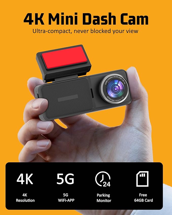 4K Dual Dash Cam Front and Rear, 4K+2K Dashcam with 5GHz WiFi & APP Control, Dash Camera for Cars with 64GB Card, 24H Parking Monitor, Night Vision, Loop Recording, G-Sensor, WDR, 3.2" IPS Screen