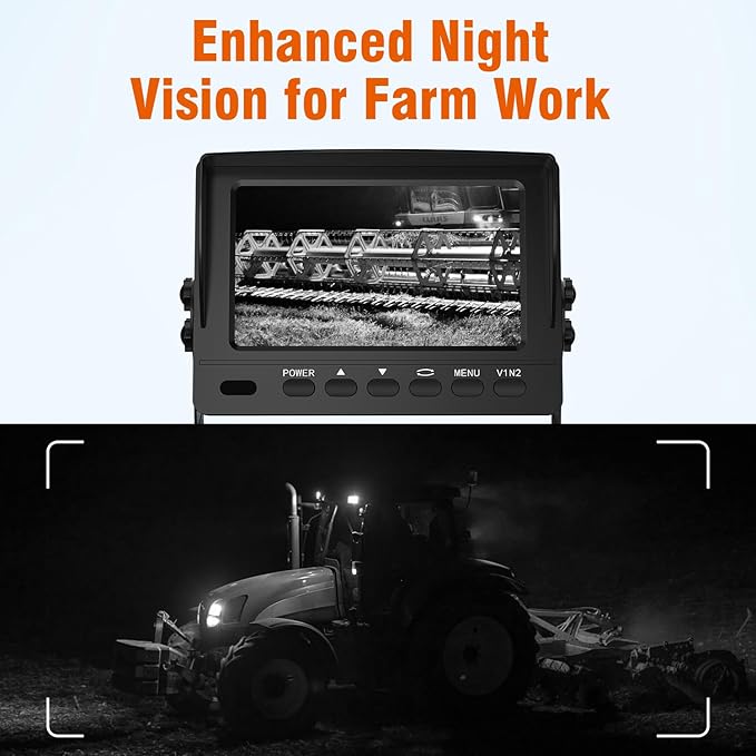 FEISIKE 1080P Wired Backup Camera System for Tractors and Farm Trucks – 7" HD Monitor with Waterproof Rear View Camera, IR Night Vision, Vibration-Proof 10G for Agricultural & Heavy Equipment
