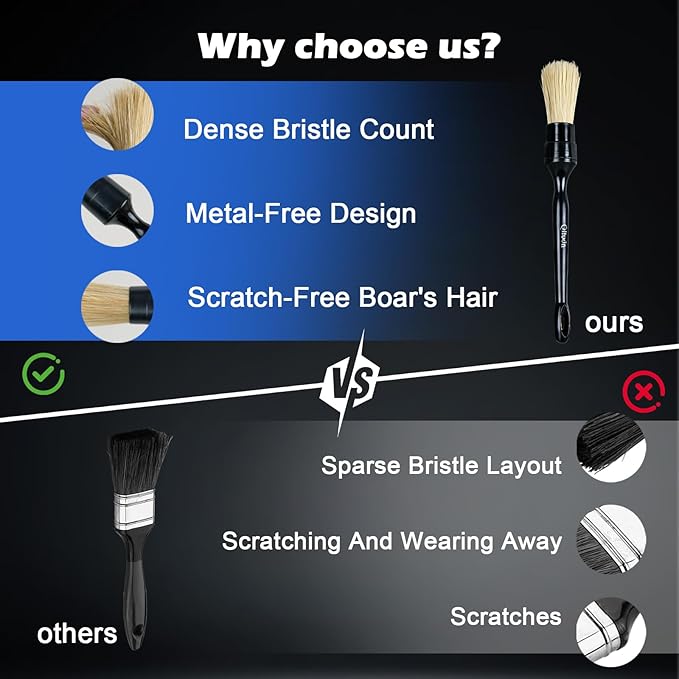 5PCS Car Detailing Brush,Boars Hair Detailing Brush Set, No Scratch,Ultra Soft for Interior and Exterior Car Cleaning, Dashboard, Leather Seat,Air Vents Wheels,Tires