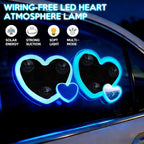 2PCS Solar Heart Lights for Car Window - Auto On/Off at Night, No Wiring Needed, Waterproof Romantic Gift for Her/Him, Car Gift Anniversary, Windshield Dashboard Decoration (Blue)