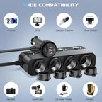 Cigarette Lighter Splitter Car Charger, 300W 4 Socket Car Plug in Outlet 12V Adapter with Dual PD 36W and QC3.0 USB C Multi Port & Independent Switch & Dust Cover & Voltmeter for All Car Devices