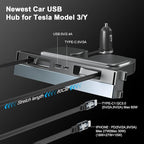 65W USB Hub for Tesla Model 3 Highland/Model Y Juniper 2024 2025 Waterproof - 4Ports Fast Charger Tesla Accessories for Tesla Phone Charger 2 Type-C Fast Charging Cables