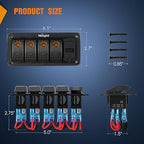 Nilight 4 Gang Rocker Switch Panel with PD Type C and USB Charger Voltmeter 12V SPST ON Off Toggle Switches with Orange Backlit Waterproof Aluminum for Boats Cars RVs Trucks