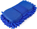 Microfiber Car Wash Sponge, Scratch-Free Vehicle Washing Mitt with Chenille & Mesh Sides, Highly Absorbent Sponge Lint-Free Cleaning Tool for Car Washing & Detailing (Blue)