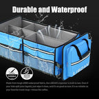 LIBZAKI Oversize 4 in 1 Car Trunk Storage Organizer, Multi Compartment Collapsible Trunk Storage Box with Cooler Bag for Car Truck SUV-Light Blue