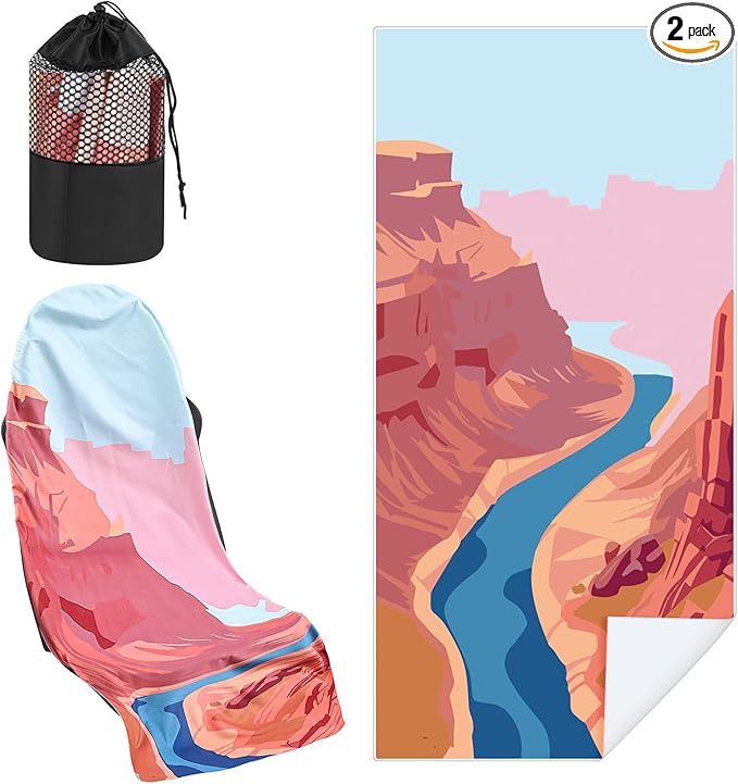 Hahafelt 2 Pack Car Seat Towel Covers with Storage Bag, 63 x 32 Inch Universal Non Slip Waterproof Sweat Protector for Car Truck, Gym Swimming Running, Machine Washable (Grand Canyon)