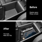 YOJOJOCO Center Console Organizer Compatible with Hyundai 2021-2025 2026 Elantra Accessories (NOT Fit Manual Hand Break Models) Black ABS Plastic Material Armrest Secondary Storage Box