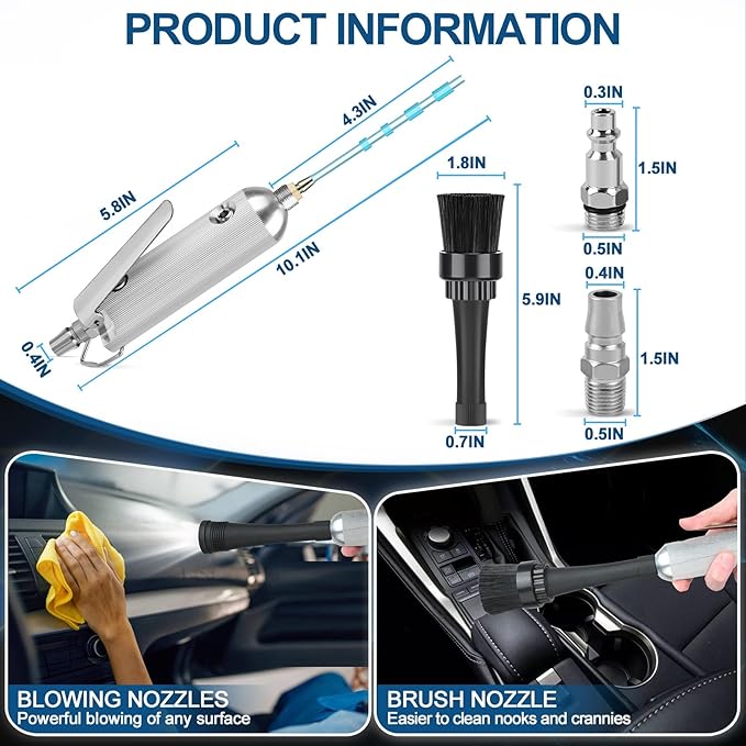 PARAROSE Car Detailing Cleaning Gun,Car Detailing Kit Interior Cleaner,High Pressure Blower Gun,Car Detailing Tools for Car Quickly Blasts Dirt and Dust Works with Air (Silver)