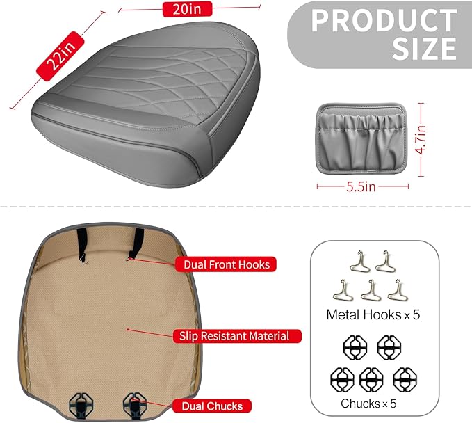 BEITK 2 Pack Leather Front Car Seat Cover Bottom Car Seat, Universal Anti-Slip Driver Car Seat Protectors with Storage Pocket, Waterproof Bottom Auto Seat Cushion Pad Mat for Most Vehicles(Gray)