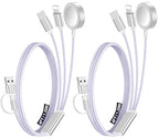 2 Pack Multi Charging Cable Cord for Travel Essentials,Apple Watch Charger,iPhone Charger,[3-in-2] Type C/L Cable Portable Designed for iWatch,iPhone 17-8,Galaxy S25-21,AirPods,iPad-4FT Purple