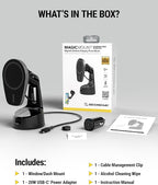Scosche MPQMWD Charge Pro Qi2 MagSafe Charger Car Mount, 15W Fast Magnetic Wireless Charging Suction Cup Phone Holder for Dashboard/Windshield Compatible with iPhone 16/15/14/13/12 Pro Max Plus, S25