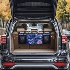Boho Style Trunk Organizer with Lid Car Women Mandala Floral Blossom Back of Seat Car Organizer for SUVs Sedans