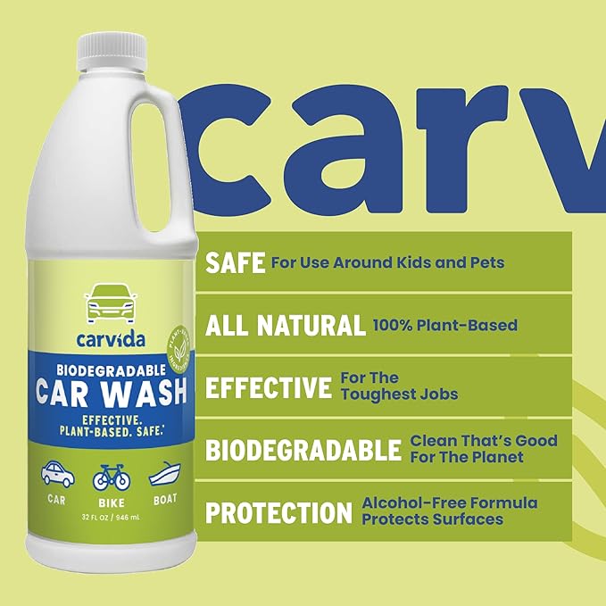 Carvida Biodegradable Car Wash, Non-Toxic, Low-Foam, Environmentally-Friendly Plant-based Concentrate, 32oz