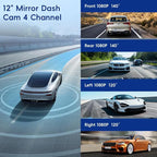 4 Camera System,10" AHD Mirror Rear View Dash Cam, Touch Screen Dash Cam with 128GB Card/Reverse line/WiFi/APP/1080P Night Vision for Car,Pickup,Truck,RV,Bus,SUV,MPV