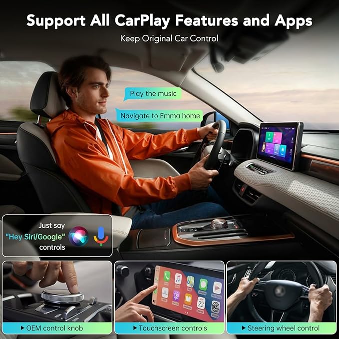 Wireless CarPlay Adapter 2026, 2-in-1 Convert Factory Wired CarPlay & Android Auto to Wireless, Plug and Play, Auto Reconnect, Compatible with iPhone & Android Phones, USB/USB-C, Dark Grey