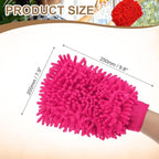 HARFINGTON Premium Chenille Microfiber Car Wash Mitts 9.8" x 7.9" Scratch Free Wash Gloves Absorbent Double Sided Plush Cleaning Drying Mitts for Car Washing Home Rose Red