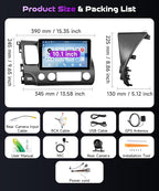 [4+128G] Android 15 Car Radio Stereo for Honda Civic 2006-2011 with Wireless CarPlay & Android Auto, 10.1 Inch in-Cell Screen Car Auido with AHD Backup Camera GPS WiFi FM RDS Radio EQ SWC