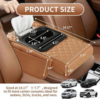 5-in-1 Car Armrest Cushion, Multifunctional PVC Leather Center Console Armrest Pillow Elbow, Universal Arm Box Pad Cover with Cup Holder, Phone Slot, Tissue Box Slot & 2 Storage Bags, Orange