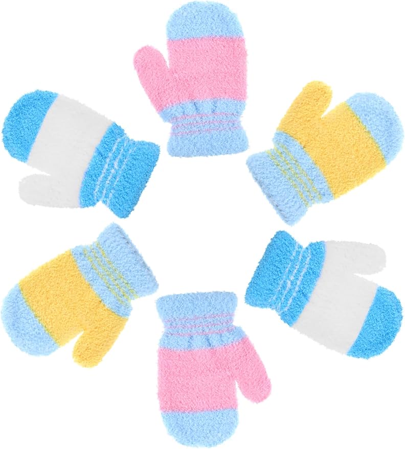 SATINIOR 3 Pairs Toddler Mittens Kids Winter Warm Gloves Baby Soft Stretch Mittens for Boys Girls Children