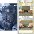 Universal Tactical Car Seat Back Organizer Bag Tactical Molle Vehicle Organizers Panel Vehicle Protector Organizers with 5 Detachable Pouches for Car Truck Ford Jeep (Upgraded C model Black camo)