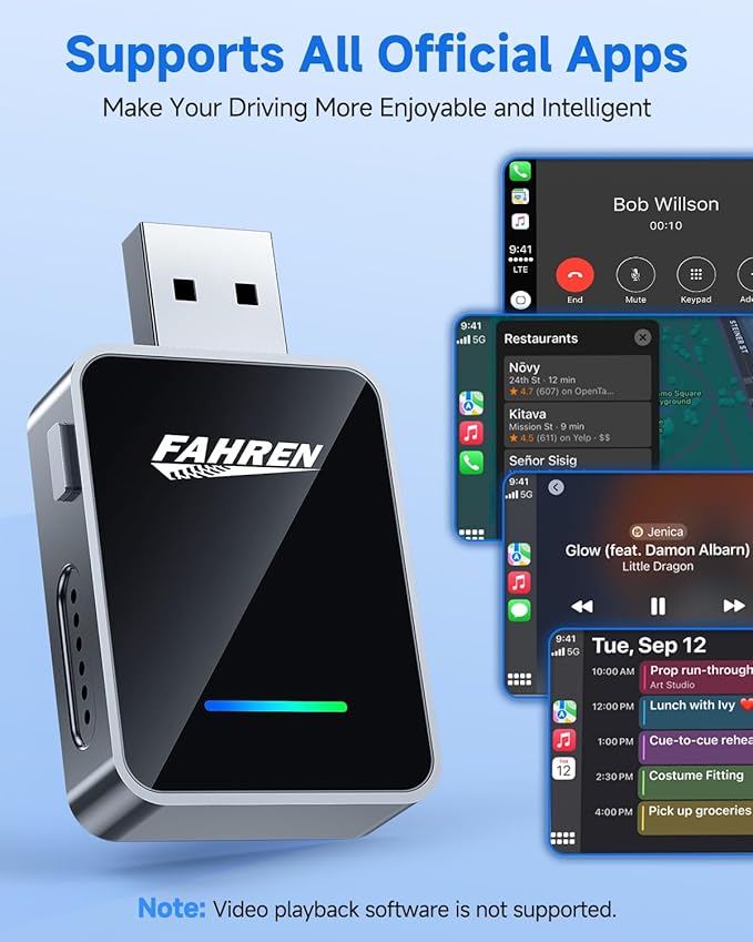 FAHREN 2-in-1 Wireless CarPlay & Android Auto Adapter, One-Click User Switching Car Play Wireless Adapter, Converts Wired to Mini Bluetooth Carplay adapter, Compatible iOS & Android with USB A & USB C