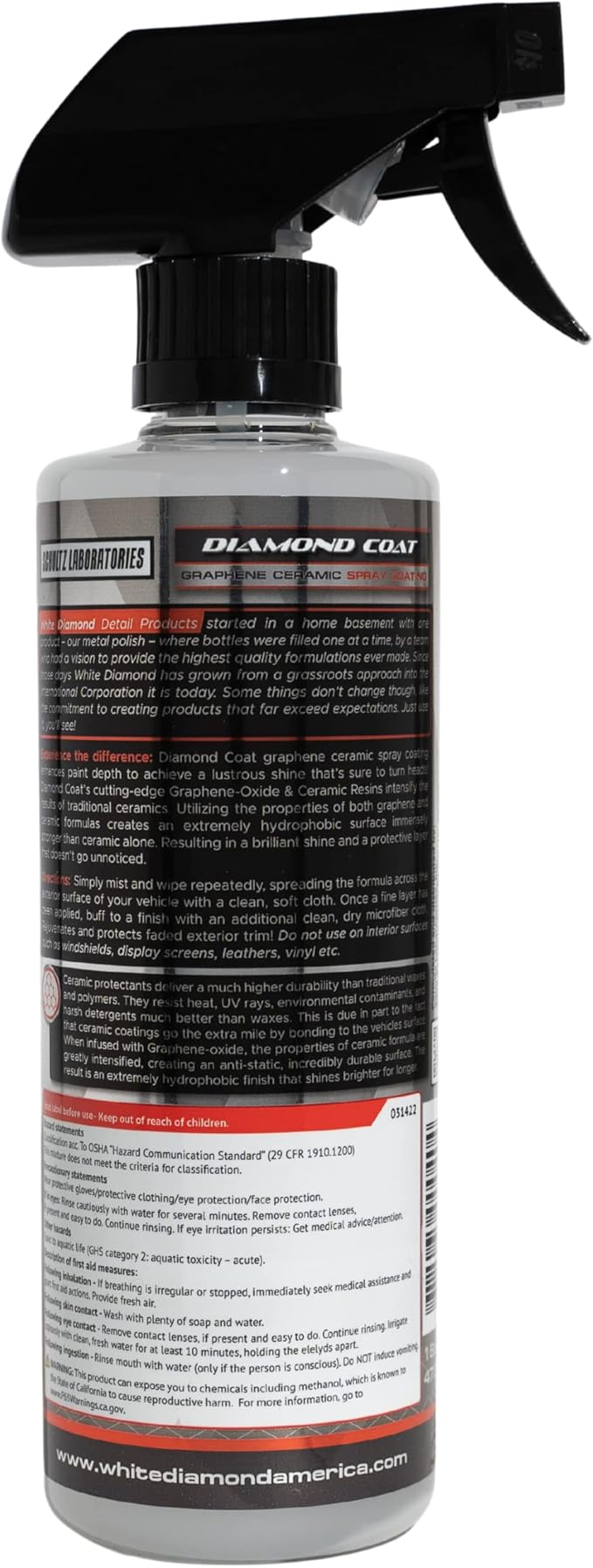 Diamond Coat Graphene Infused Ceramic Spray By White Diamond Detail Products, Advanced SiO2 Technology Infused with Graphene Provides Long Lasting Protection, 16oz Bottle, Brilliant Shine Made Easy