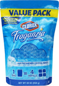 Clorox Fraganzia Crystal Beads Air Freshener, Long Lasting Room Deodorizer and Odor Eliminator Gel Beads to Freshen Home, Car, or Office, Morning Sky Scent, 30 Fl Oz Resealable Pouch